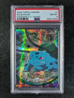 2000 Pokemon TV Topps Chrome BULBASAUR Tekno Rare SSP 1:15 Packs #1 PSA 8 POP 5 - Image 1