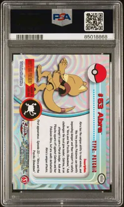 Abra #63 - 2000 Topps Chrome Pokemon T.V. Card - PSA 9 MINT - Image 3