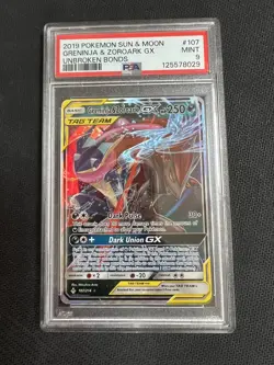 PSA 9 : Greninja & Zoroark GX 107/214 Pokemon TCG Sun & Moon Unbroken Bonds Tag - Image 1