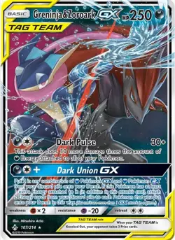 Pokemon TCG Greninja & Zoroark GX 107/214 Unbroken Bonds Ultra Rare Mint - Image 1