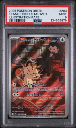 Pokemon TCG Team Rocket's Meowth 203/182 Destined Rivals Illustration Rare Holo - Image 1