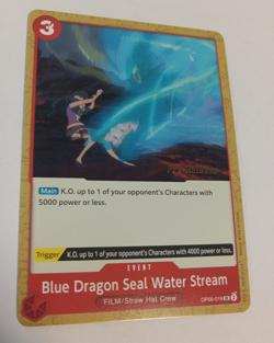 One Piece Game Blue Dragon Seal Water Stream Pre-Release OP06-019 NM - Image 1
