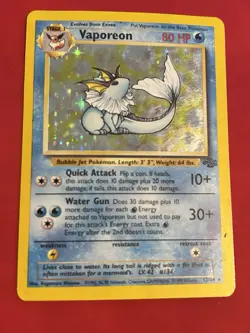 Vaporeon Pokemon TCG Holo Rare 1999 TCG Jungle Set 12/64 HP Heavily Played - Image 1