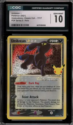 Pokemon Umbreon Gold Star Celebrations Classic Coll POP Series 5 Holo #17 CGC 10 - Image 1