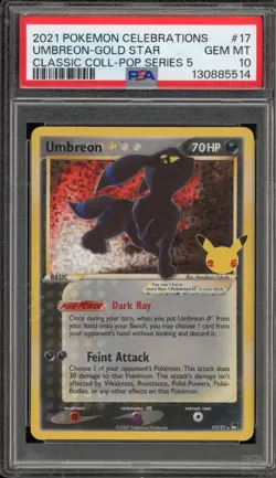 Pokemon Umbreon Gold Star Celebrations Classic Coll POP Series 5 Holo #17 PSA 10 - Image 1