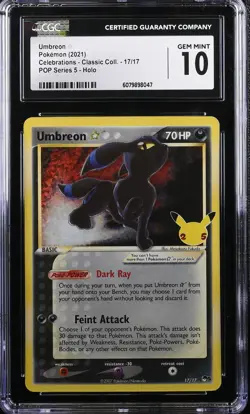 Pokemon Umbreon Gold Star Celebrations Classic Coll POP Series 5 Holo #17 CGC 10 - Image 1