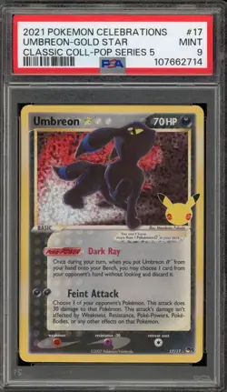 Pokemon Umbreon Gold Star Celebrations Classic Coll POP Series 5 Holo #17 PSA 9 - Image 1