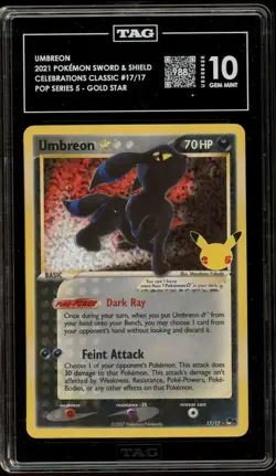 Pokemon Umbreon Gold Star Celebrations Classic Coll POP Series 5 Holo #17 TAG 10 - Image 1
