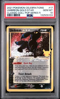 2021 Pokemon Celebrations Umbreon Gold Star Classic Coll-Pop Series 5 #17 PSA 10 - Image 1