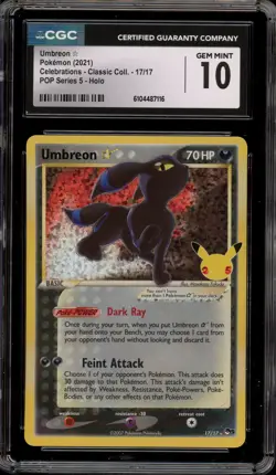 Pokemon Umbreon Gold Star Celebrations Classic Coll POP Series 5 Holo #17 CGC 10 - Image 1