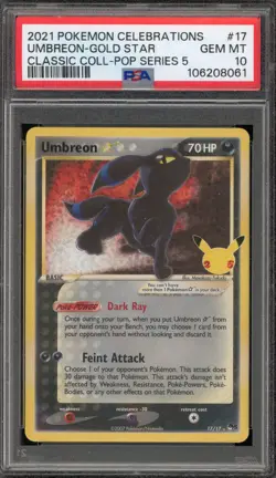 Pokemon Umbreon Gold Star Celebrations Classic Coll POP Series 5 Holo #17 PSA 10 - Image 1