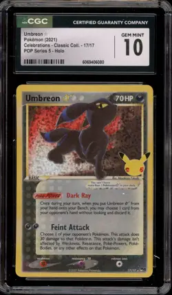 Pokemon Umbreon Gold Star Celebrations Classic Coll POP Series 5 Holo #17 CGC 10 - Image 1