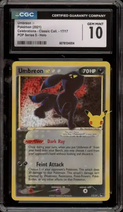 Pokemon Umbreon Gold Star Celebrations Classic Coll POP Series 5 Holo #17 CGC 10 - Image 1