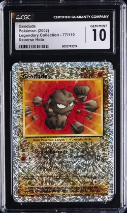 2002 POKEMON LEGENDARY COLLECTION REVERSE HOLO #77/110 GEODUDE CGC 10 GEM MINT - Image 1