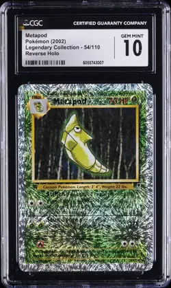 2002 POKEMON LEGENDARY COLLECTION REVERSE HOLO #54/110 METAPOD CGC 10 GEM MINT - Image 1