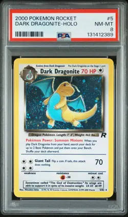 2000 Pokemon DARK DRAGONITE 5/82 Team Rocket Holo Rare English PSA 8 - Image 1