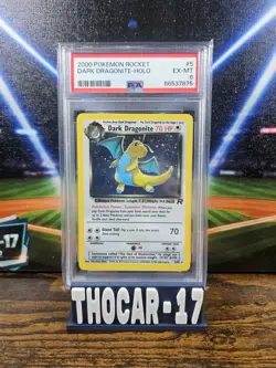 2000 Pokemon Team Rocket Dark Dragonite Holo Rare 5/82 PSA 6 EX-NM - Image 1