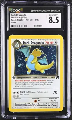2000 POKEMON TEAM ROCKET 1ST EDITION DARK DRAGONITE #5/82 RARE HOLO FOIL CGC 8.5 - Image 1