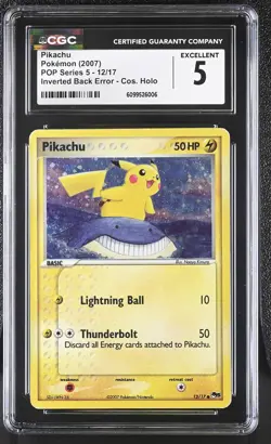 CGC 5 Pikachu 12/17 POP Series 5 Inverted Back Error Holo Pokemon Card - Image 1