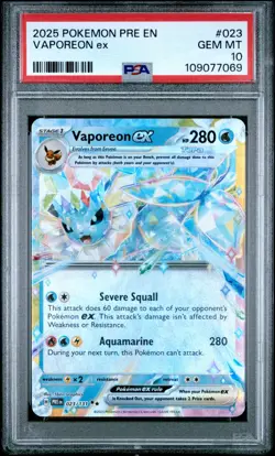 PSA 10 Vaporeon ex 023/131 Prismatic Evolutions Pokemon Card - Image 1