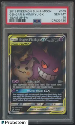 2019 Pokemon Sun & Moon Team Up Full Art 165 Gengar & Mimikyu GX PSA 10 GEM MINT - Image 1