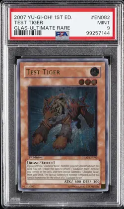 2007 YU-GI-OH! GLAS-GLADIATOR'S ASSAULT 1ST ED-ULTIMATE RARE TEST TIGER PSA 9 - Image 1