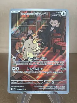 Pokemon TCG Destined Rivals Team Rocket’s Meowth Illustration Rare 203/182 - Image 1