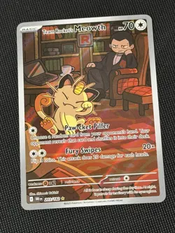 Team Rocket's Meowth 203/182 Illustration Rare Pokemon TCG Destined Rivals NM - Image 1