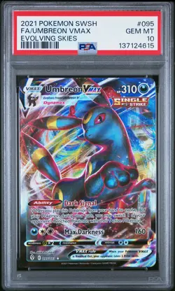 2021 POKEMON SWORD & SHIELD EVOLVING SKIES #095 FULL ART/UMBREON VMAX PSA 10 - Image 1