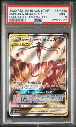 2020 POKEMON SM BLACK STAR PROMO TAG TEAM POWERS COLL ESPEON & DEOXYS GX PSA 9 - Image 1
