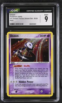 CGC 9 MINT Unown 2005 EX Unseen Forces Unown Set B/28 Holo Pokemon Card - Image 1