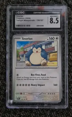 CGC 8.5 MINT Snorlax #136 TWM Twilight Masquerade Uncommon Pokemon Graded Card - Image 1