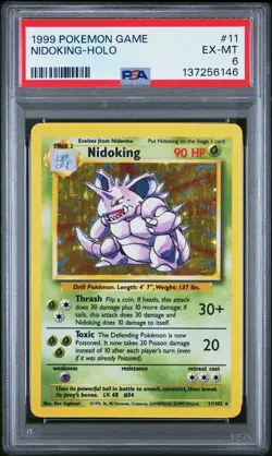 1999 POKEMON BASE SET UNLIMITED #11 NIDOKING-HOLO PSA 6 - Image 1