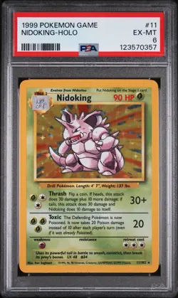 1999 POKEMON BASE SET UNLIMITED #11 NIDOKING-HOLO PSA 6 - Image 1