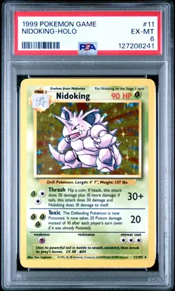 1999 POKEMON BASE SET UNLIMITED #11 NIDOKING-HOLO PSA 6 - Image 1