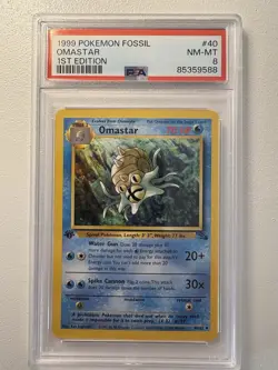 Omastar 1st Edition PSA 8 #40/62 Fossil Uncommon Pokemon 1999 - Image 1
