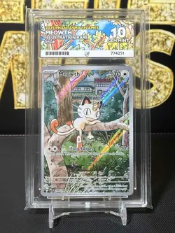 Meowth 106/094 Pokemon Phantasmal Flames Ace 10 Perfect Sub Grades Illustration - Image 1