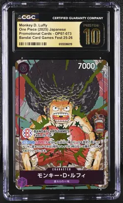 CGC 10 Pristine Afro Luffy OP07-073 Promo One Piece Bandai Card Games Fest 25-26 - Image 1