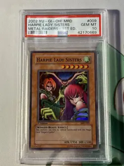 2002 YU-GI-OH! MRD-METAL RAIDERS #009 HARPIE LADY SISTERS 1ST ED. PSA 10 - Image 1