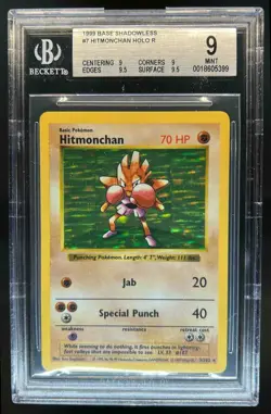 1999 Pokemon Base Set Shadowless Hitmonchan Holo #7/102 BGS 9 - Image 1
