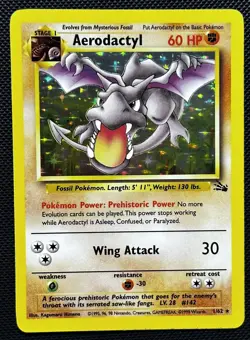 Pokemon Fossil Aerodactyl Rare Holo 1/62 Wizards of the Coast 1999 LP - Image 1