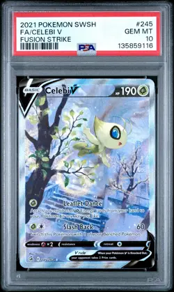 2021 POKEMON SWORD & SHIELD FUSION STRIKE #245 FULL ART/CELEBI V PSA 10 - Image 1