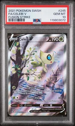 2021 POKEMON SWORD & SHIELD FUSION STRIKE #245 FULL ART/CELEBI V PSA 10 - Image 1