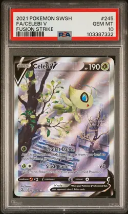 2021 POKEMON SWORD & SHIELD FUSION STRIKE #245 FULL ART/CELEBI V PSA 10 - Image 1