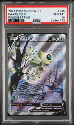 2021 POKEMON SWORD & SHIELD FUSION STRIKE #245 FULL ART/CELEBI V PSA 10 - Image 1