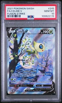 2021 POKEMON SWORD & SHIELD FUSION STRIKE #245 FULL ART/CELEBI V PSA 10 - Image 1