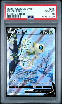 2021 POKEMON SWORD & SHIELD FUSION STRIKE #245 FULL ART/CELEBI V PSA 10 - Image 1
