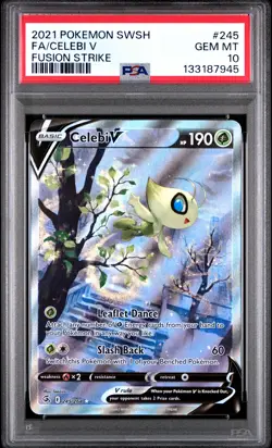 2021 POKEMON SWORD & SHIELD FUSION STRIKE #245 FULL ART/CELEBI V PSA 10 - Image 1