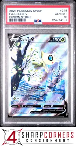 2021 POKEMON SWORD & SHIELD FUSION STRIKE #245 FA/ CELEBI V FULL ART PSA 10 - Image 1