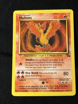 Moltres card single 27/62 Fossil Set Rare Non Holo Pokemon Card WotC NM/LP - Image 1